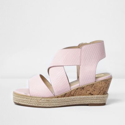 Girls light pink wedge sandals